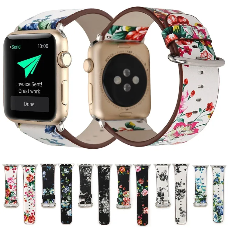 For Apple Watch Ultra 49mm&Watch Ultra 2 49mm / Series 10 46mm / 9&8&7 45mm / SE 3&SE 2&6&SE&5&4 44mm / 3&2&1 42mm Fashion Pastoralism Style Little Floral Pattern Women Watch Leather Watch Band