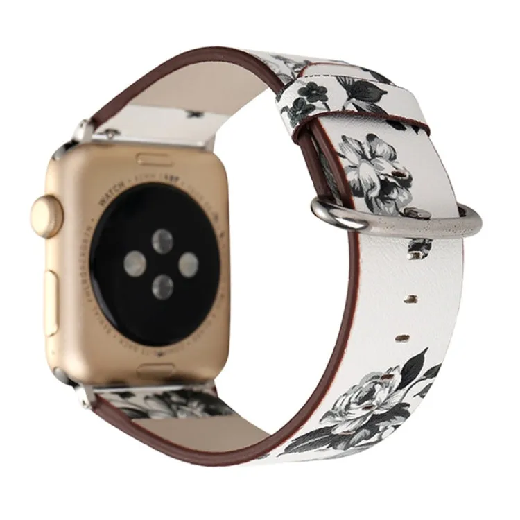 For Apple Watch Ultra 49mm&Watch Ultra 2 49mm / Series 10 46mm / 9&8&7 45mm / SE 3&SE 2&6&SE&5&4 44mm / 3&2&1 42mm Fashion Pastoralism Style Little Floral Pattern Women Watch Leather Watch Band