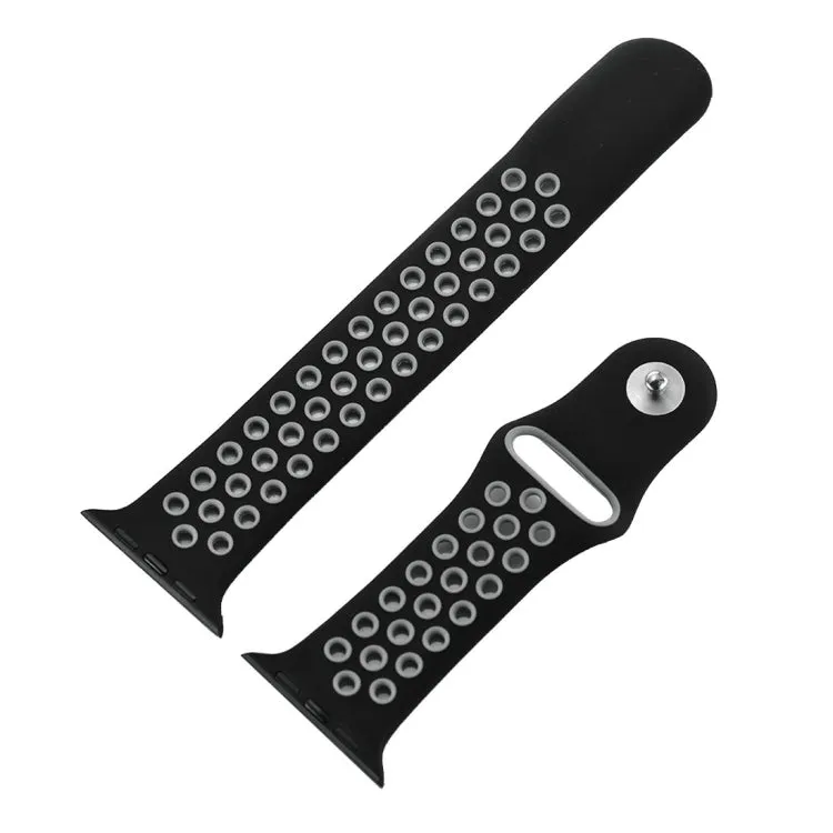 For Apple Watch Ultra 49mm&Watch Ultra 2 49mm / Series 10 46mm / 9&8&7 45mm / SE 3&SE 2&6&SE&5&4 44mm / 3&2&1 42mm Fashionable Classical Silicone Sport Watch Band(Black Grey)