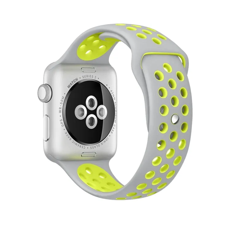 For Apple Watch Ultra 49mm&Watch Ultra 2 49mm / Series 10 46mm / 9&8&7 45mm / SE 3&SE 2&6&SE&5&4 44mm / 3&2&1 42mm Fashionable Classical Silicone Sport Watch Band(Grey Yellow)