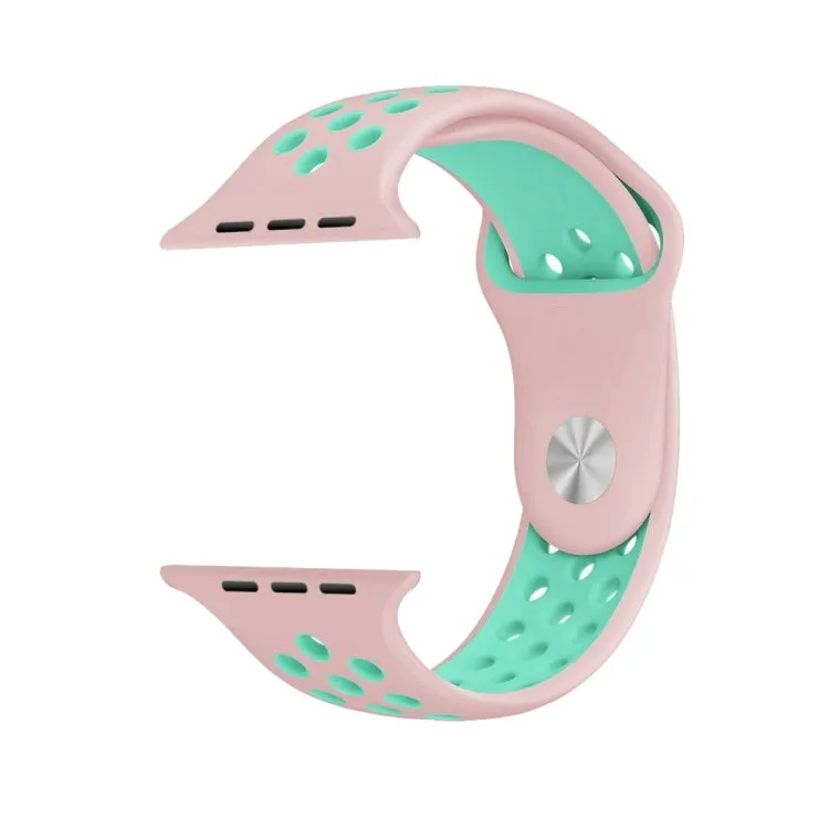 For Apple Watch Ultra 49mm&Watch Ultra 2 49mm / Series 10 46mm / 9&8&7 45mm / SE 3&SE 2&6&SE&5&4 44mm / 3&2&1 42mm Fashionable Classical Silicone Sport Watch Band(Pink Green)