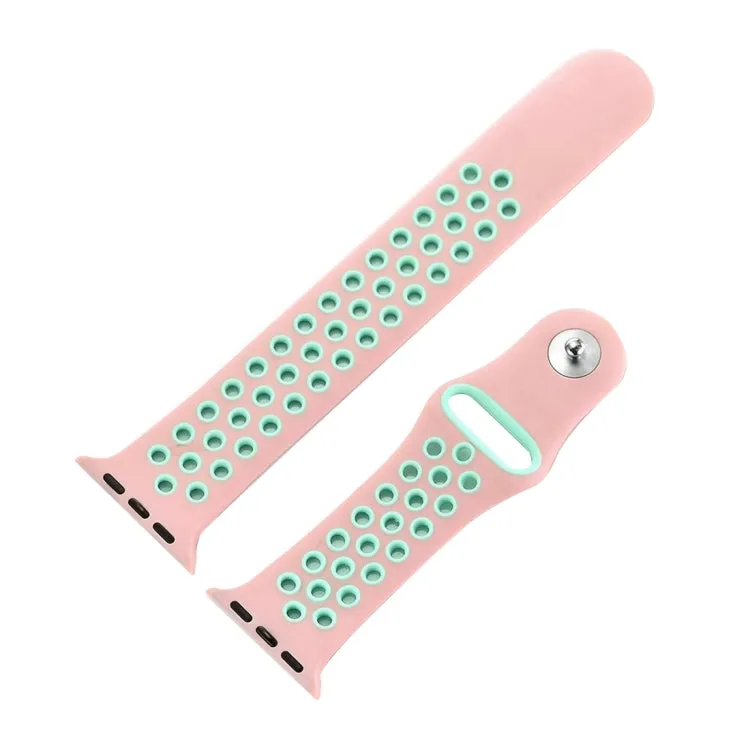 For Apple Watch Ultra 49mm&Watch Ultra 2 49mm / Series 10 46mm / 9&8&7 45mm / SE 3&SE 2&6&SE&5&4 44mm / 3&2&1 42mm Fashionable Classical Silicone Sport Watch Band(Pink Green)