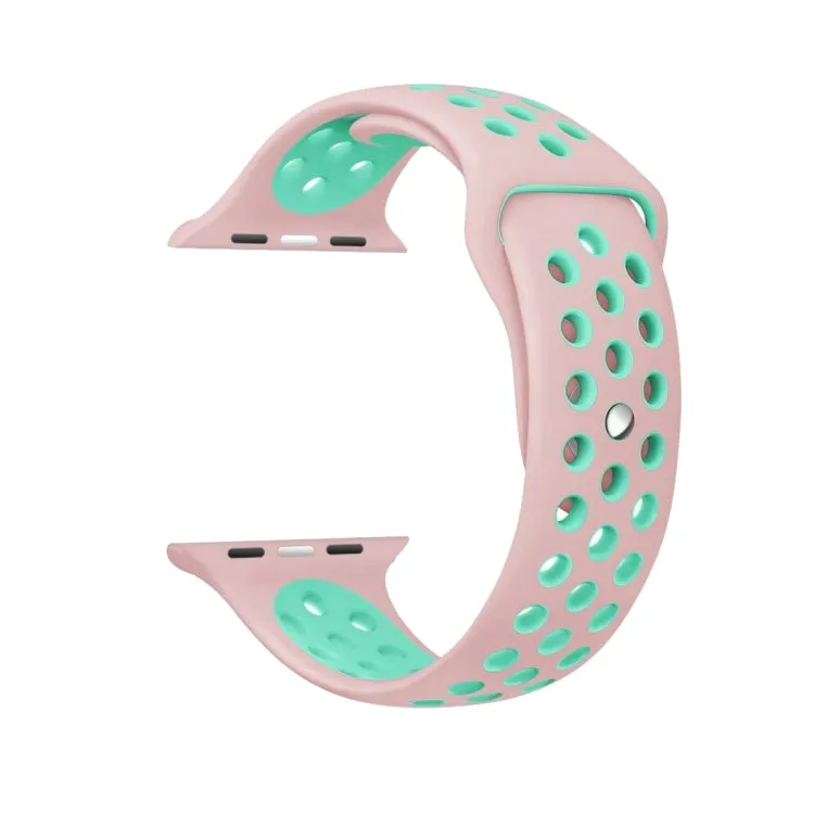 For Apple Watch Ultra 49mm&Watch Ultra 2 49mm / Series 10 46mm / 9&8&7 45mm / SE 3&SE 2&6&SE&5&4 44mm / 3&2&1 42mm Fashionable Classical Silicone Sport Watch Band(Pink Green)