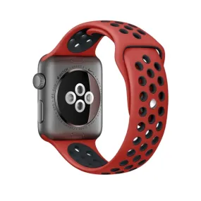 For Apple Watch Ultra 49mm&Watch Ultra 2 49mm / Series 10 46mm / 9&8&7 45mm / SE 3&SE 2&6&SE&5&4 44mm / 3&2&1 42mm Fashionable Classical Silicone Sport Watch Band(Red Black)