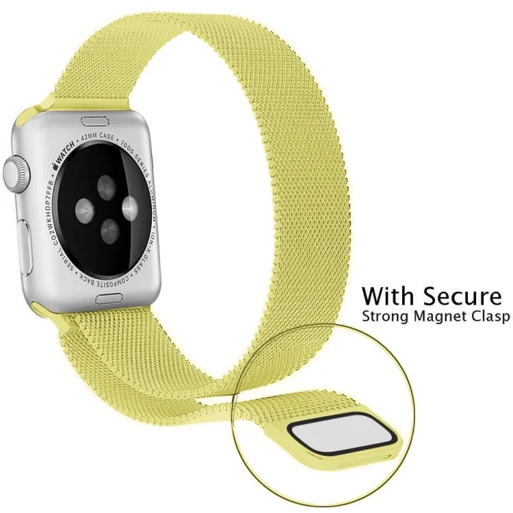 For Apple Watch Ultra 49mm&Watch Ultra 2 49mm / Series 9&8&7 45mm / 6 & SE & 5 & 4 44mm / 3 & 2 & 1 42mm Milanese Loop Magnetic Stainless Steel Watch Band(Yellow)