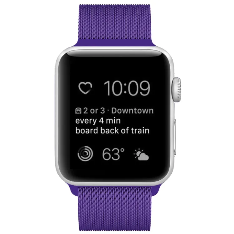 For Apple Watch Ultra 49mm&Watch Ultra 2 49mm / Series 9&8&7 45mm / SE 3&SE 2&6&SE&5&4 44mm / 3&2&1 42mm Milanese Loop Magnetic Stainless Steel Watch Band(Bright Purple)