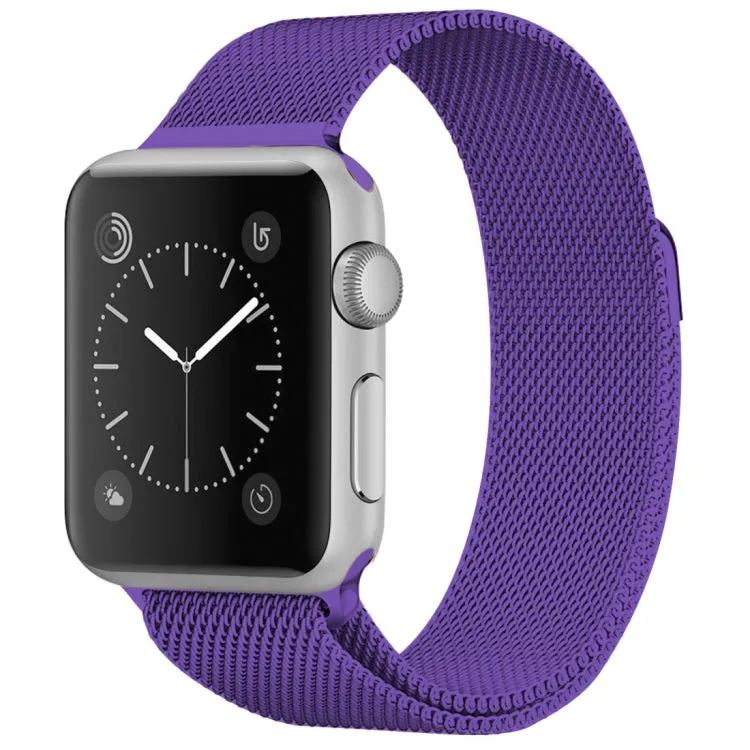 For Apple Watch Ultra 49mm&Watch Ultra 2 49mm / Series 9&8&7 45mm / SE 3&SE 2&6&SE&5&4 44mm / 3&2&1 42mm Milanese Loop Magnetic Stainless Steel Watch Band(Bright Purple)