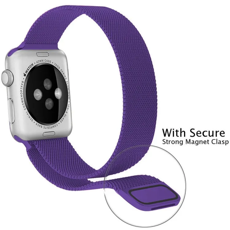 For Apple Watch Ultra 49mm&Watch Ultra 2 49mm / Series 9&8&7 45mm / SE 3&SE 2&6&SE&5&4 44mm / 3&2&1 42mm Milanese Loop Magnetic Stainless Steel Watch Band(Bright Purple)