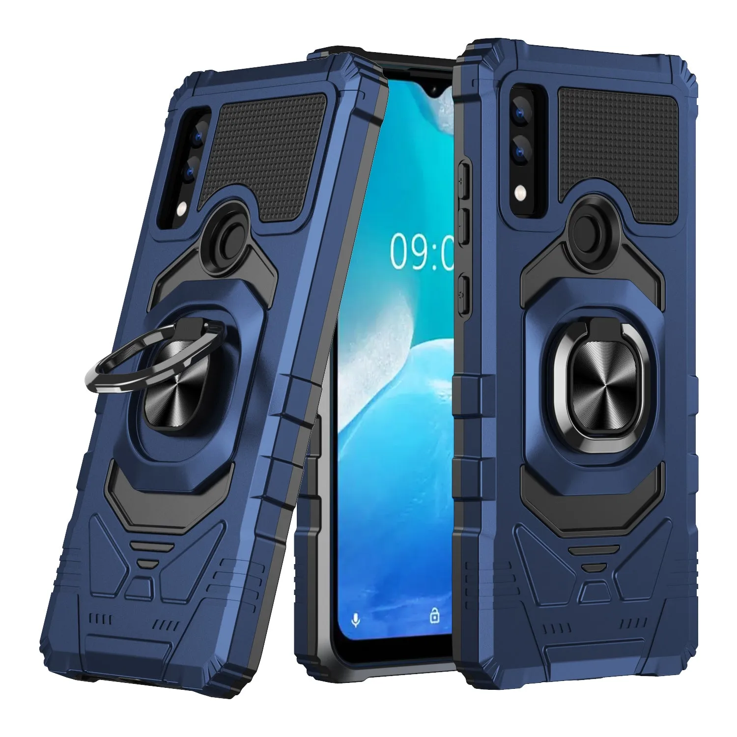 For AT&T Maestro 3 Case [Military Grade] Ring Car Mount Kickstand w/[Tempered Glass] Hybrid Hard PC Soft TPU Shockproof Protective Case - Blue