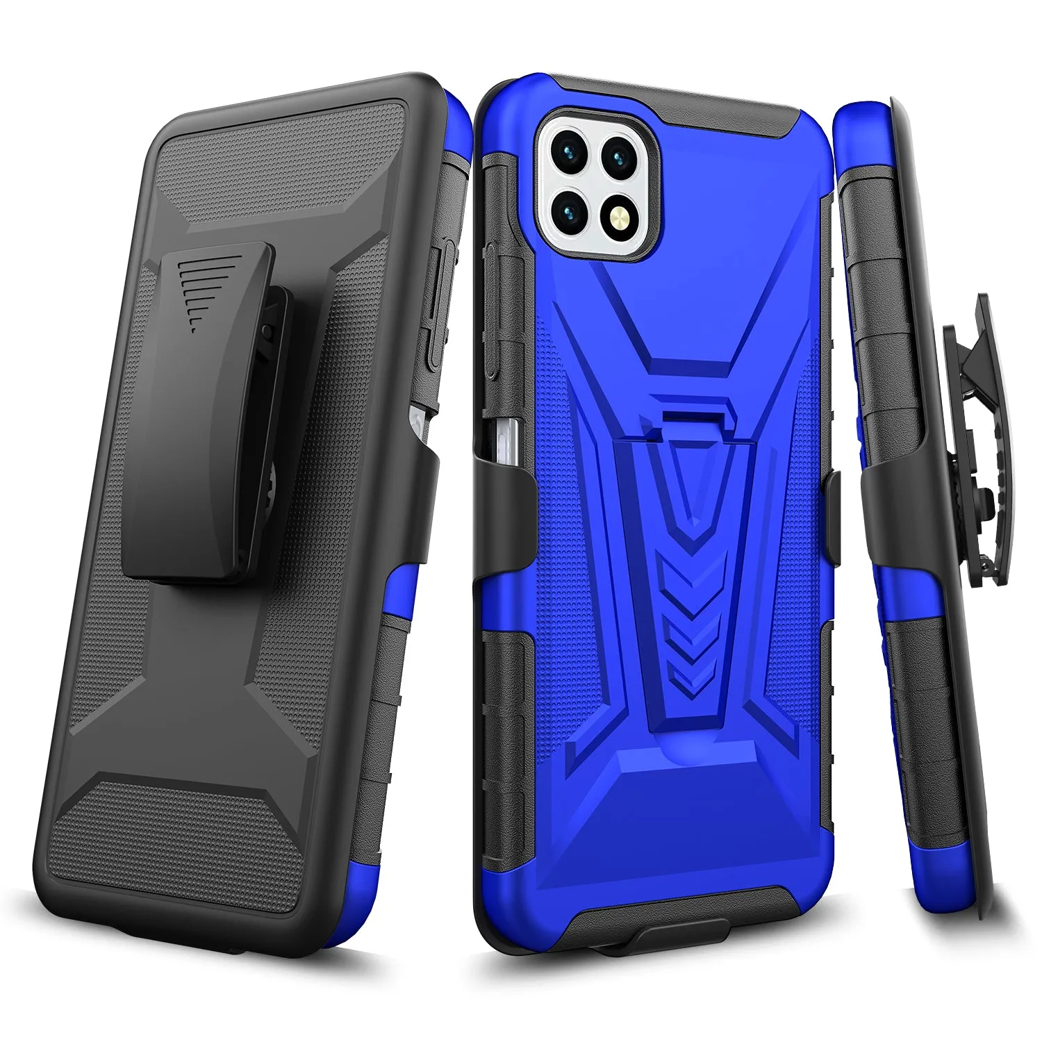 For Boost Celero 5G Case with Tempered Glass Screen Protector Heavy Duty Protective Phone Case,Built-in Kickstand Rugged Shockproof Protective Phone Case - Blue