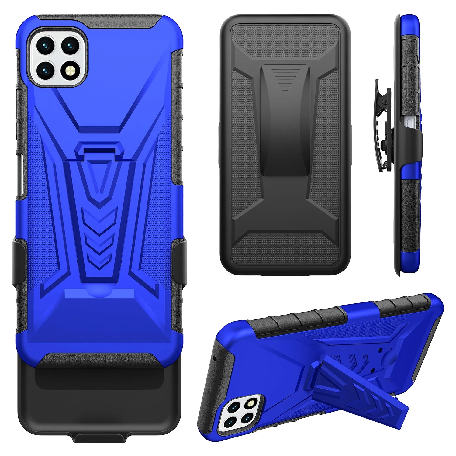 For Boost Celero 5G Case with Tempered Glass Screen Protector Heavy Duty Protective Phone Case,Built-in Kickstand Rugged Shockproof Protective Phone Case - Blue