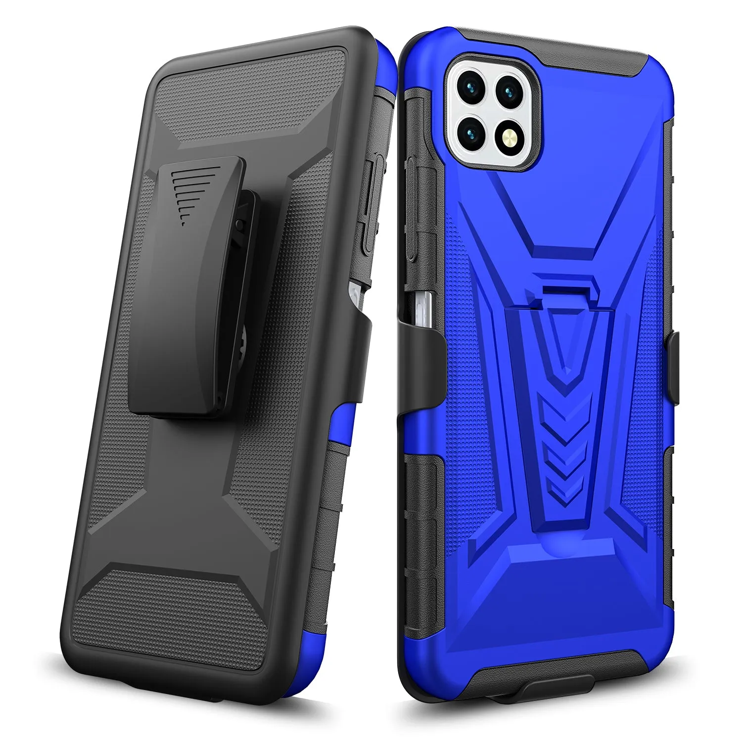 For Boost Celero 5G Case with Tempered Glass Screen Protector Heavy Duty Protective Phone Case,Built-in Kickstand Rugged Shockproof Protective Phone Case - Blue