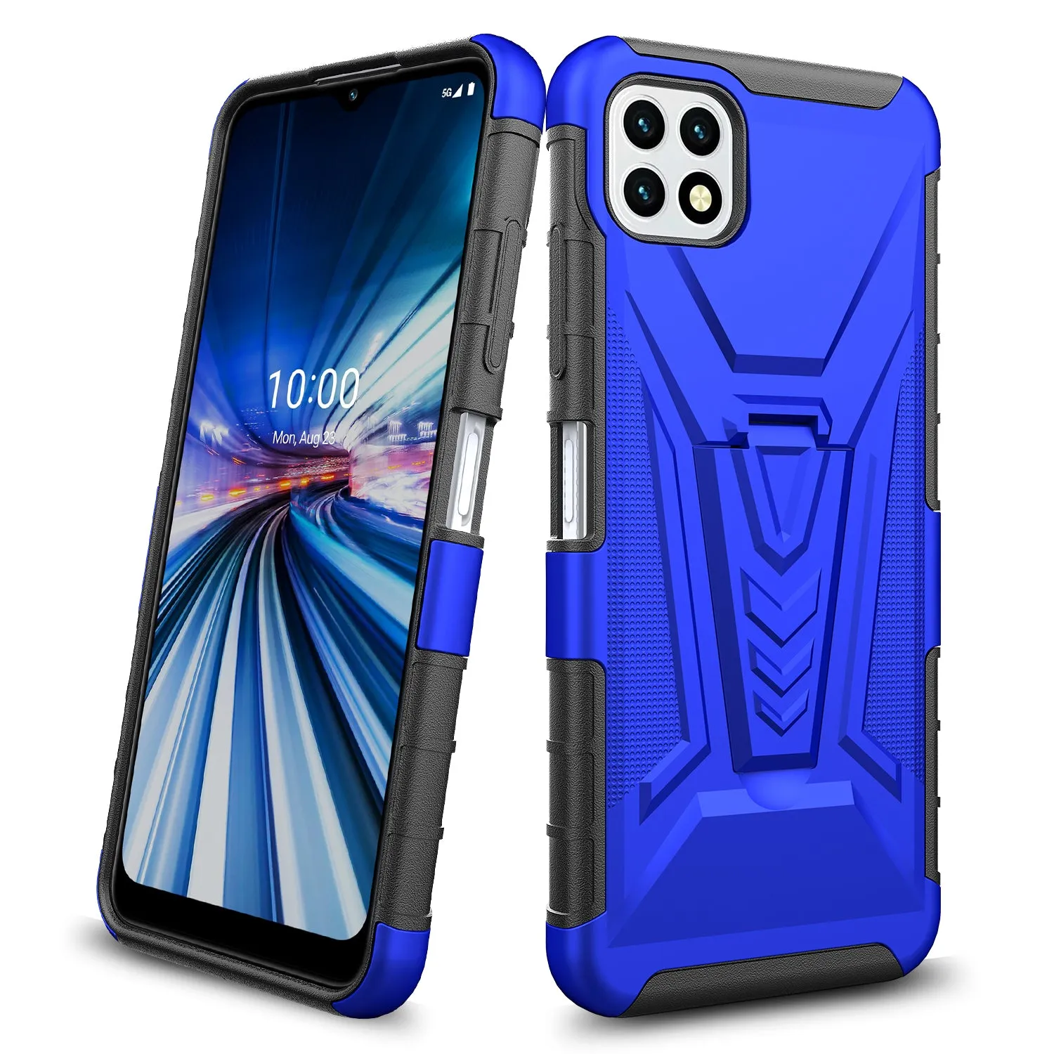 For Boost Celero 5G Case with Tempered Glass Screen Protector Heavy Duty Protective Phone Case,Built-in Kickstand Rugged Shockproof Protective Phone Case - Blue