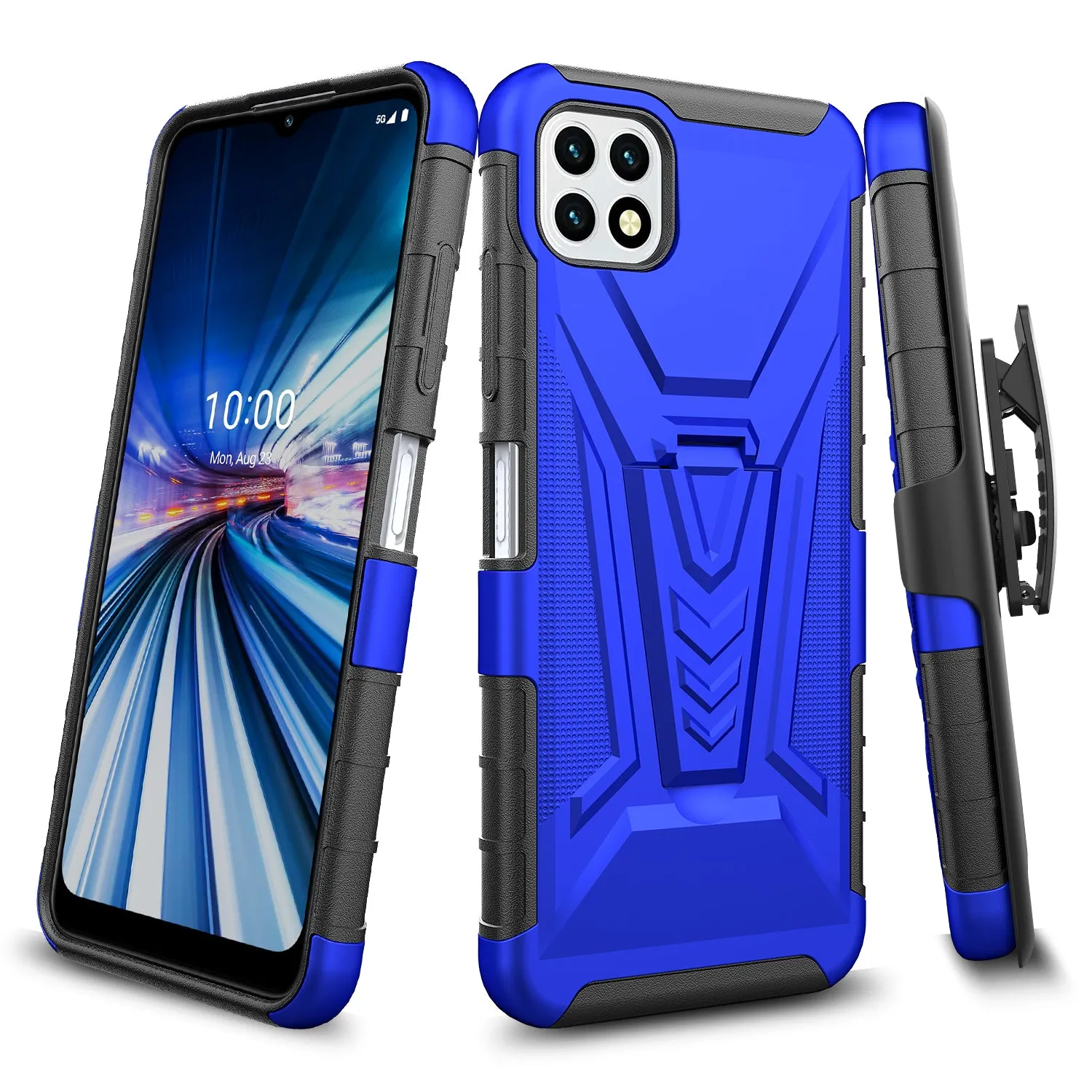 For Boost Celero 5G Case with Tempered Glass Screen Protector Heavy Duty Protective Phone Case,Built-in Kickstand Rugged Shockproof Protective Phone Case - Blue