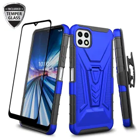 For Boost Celero 5G Case with Tempered Glass Screen Protector Heavy Duty Protective Phone Case,Built-in Kickstand Rugged Shockproof Protective Phone Case - Blue