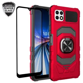 For Boost Celero 5G Plus Case with Tempered Glass Screen Protector Hybrid Ring Shockproof Hard Case Phone Cover - Red