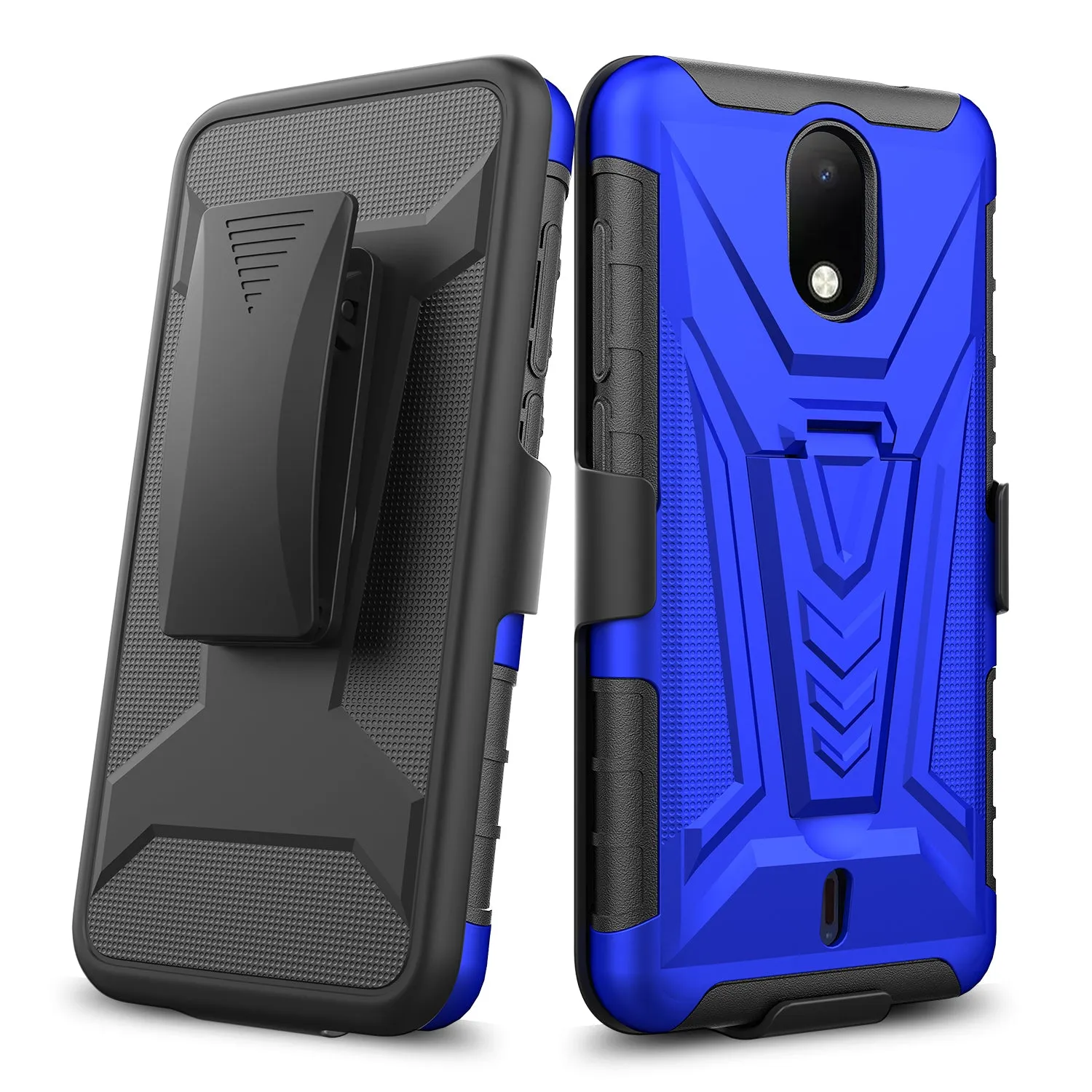 For Cricket Debut Case with Tempered Glass Screen Protector Heavy Duty Protective Phone Case,Built-in Kickstand Rugged Shockproof Protective Phone Case - Blue