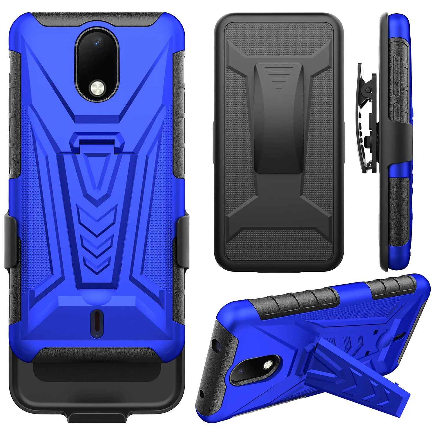 For Cricket Debut Case with Tempered Glass Screen Protector Heavy Duty Protective Phone Case,Built-in Kickstand Rugged Shockproof Protective Phone Case - Blue