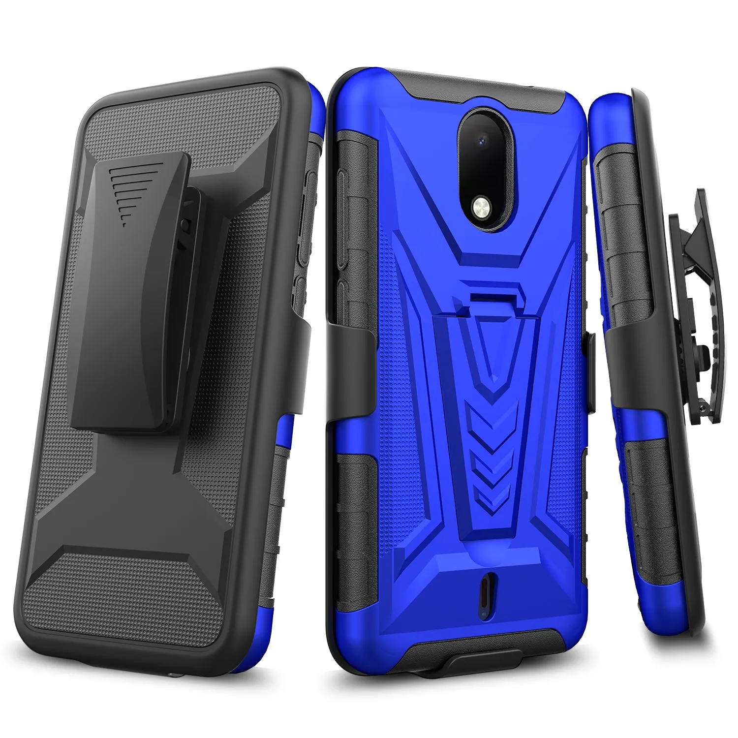 For Cricket Debut Case with Tempered Glass Screen Protector Heavy Duty Protective Phone Case,Built-in Kickstand Rugged Shockproof Protective Phone Case - Blue