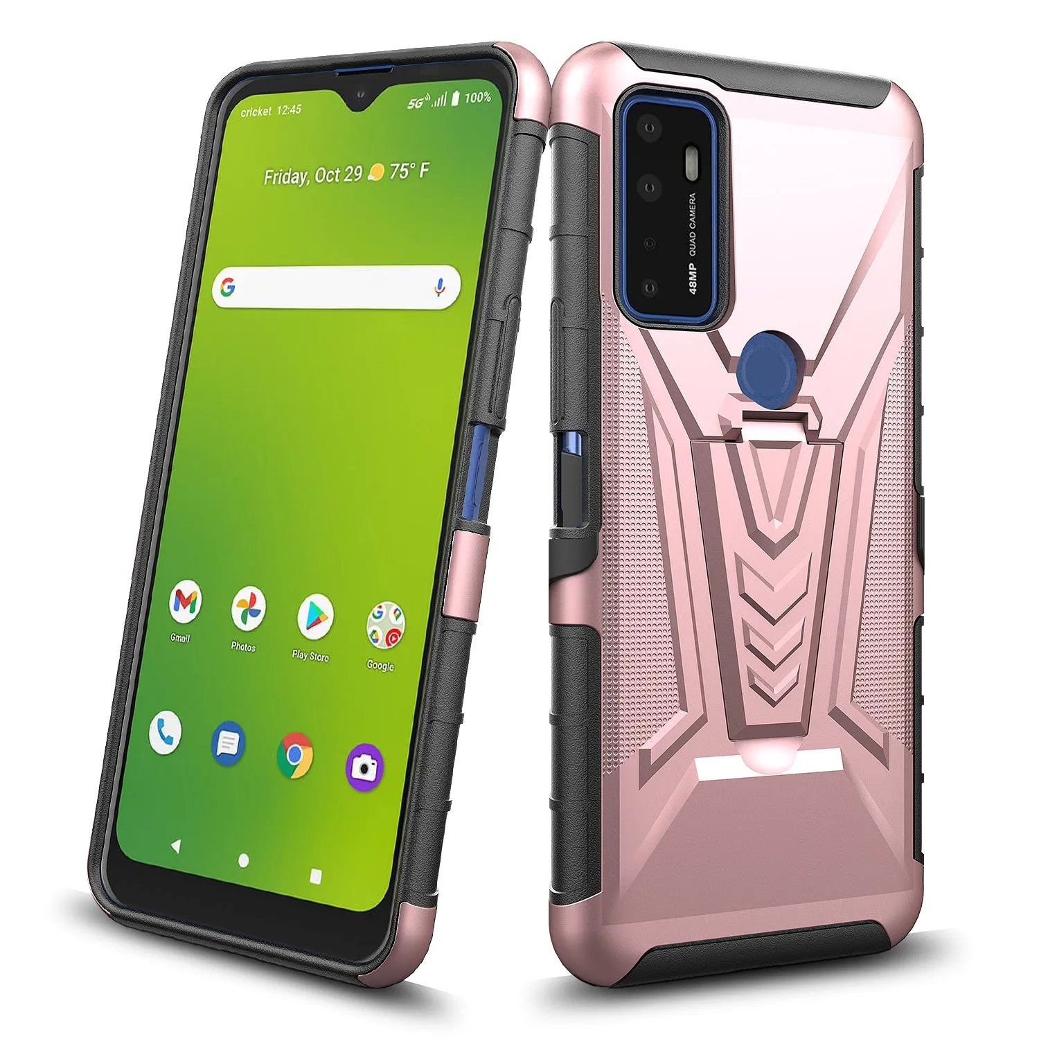 For Cricket Dream 5G / AT&T Radiant Max 5G / AT&T Fusion 5G Case with Tempered Glass Screen Protector Heavy Duty Protective Phone Case,Built-in Kickstand Rugged Shockproof Protective Phone Case - Rose Gold