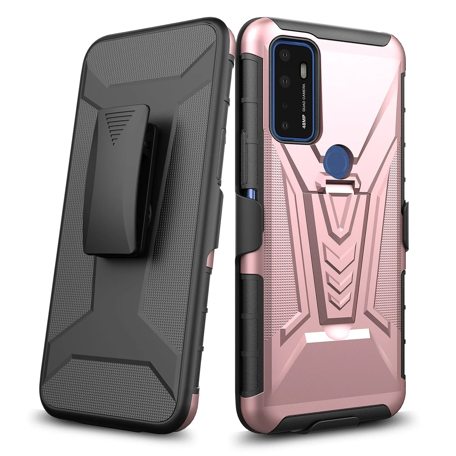 For Cricket Dream 5G / AT&T Radiant Max 5G / AT&T Fusion 5G Case with Tempered Glass Screen Protector Heavy Duty Protective Phone Case,Built-in Kickstand Rugged Shockproof Protective Phone Case - Rose Gold