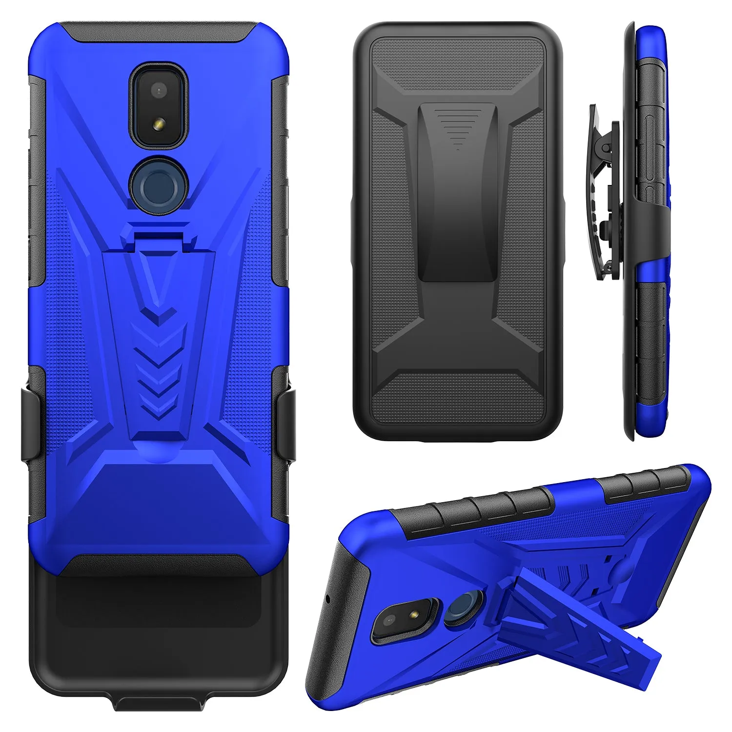 For Cricket Icon 3 (3rd Version) | At&t Motivate 2 (2nd) | Cricket Splendor Case with Tempered Glass Screen Protector Heavy Duty Protective Phone Case,Built-in Kickstand Rugged Shockproof Protective Phone Case - Blue