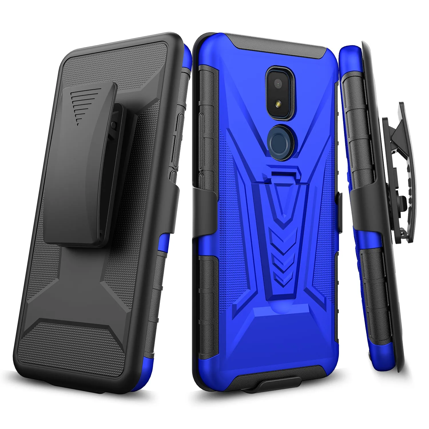 For Cricket Icon 3 (3rd Version) | At&t Motivate 2 (2nd) | Cricket Splendor Case with Tempered Glass Screen Protector Heavy Duty Protective Phone Case,Built-in Kickstand Rugged Shockproof Protective Phone Case - Blue