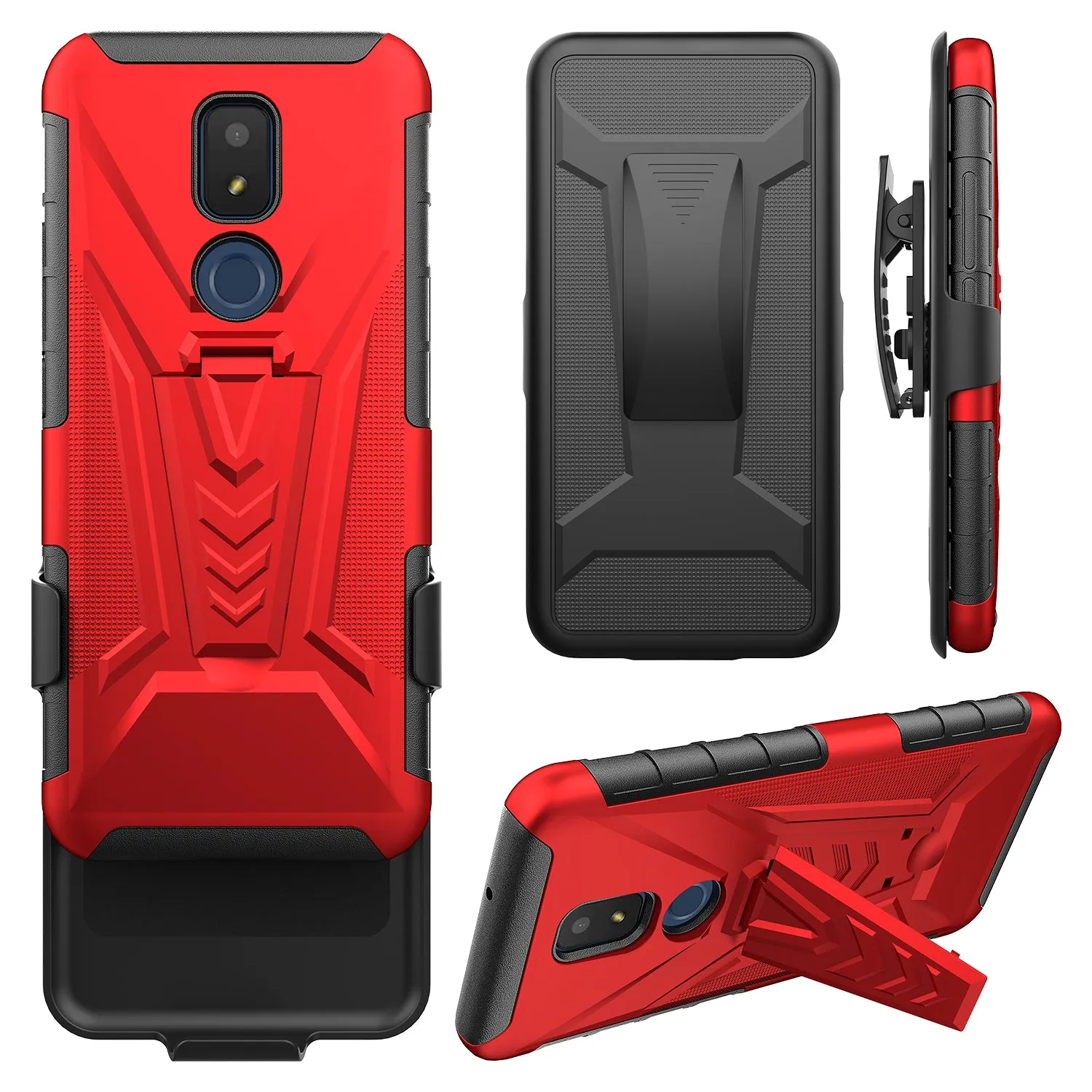 For Cricket Icon 3 (3rd Version) | At&t Motivate 2 (2nd) | Cricket Splendor Case with Tempered Glass Screen Protector Heavy Duty Protective Phone Case,Built-in Kickstand Rugged Shockproof Protective Phone Case - Red