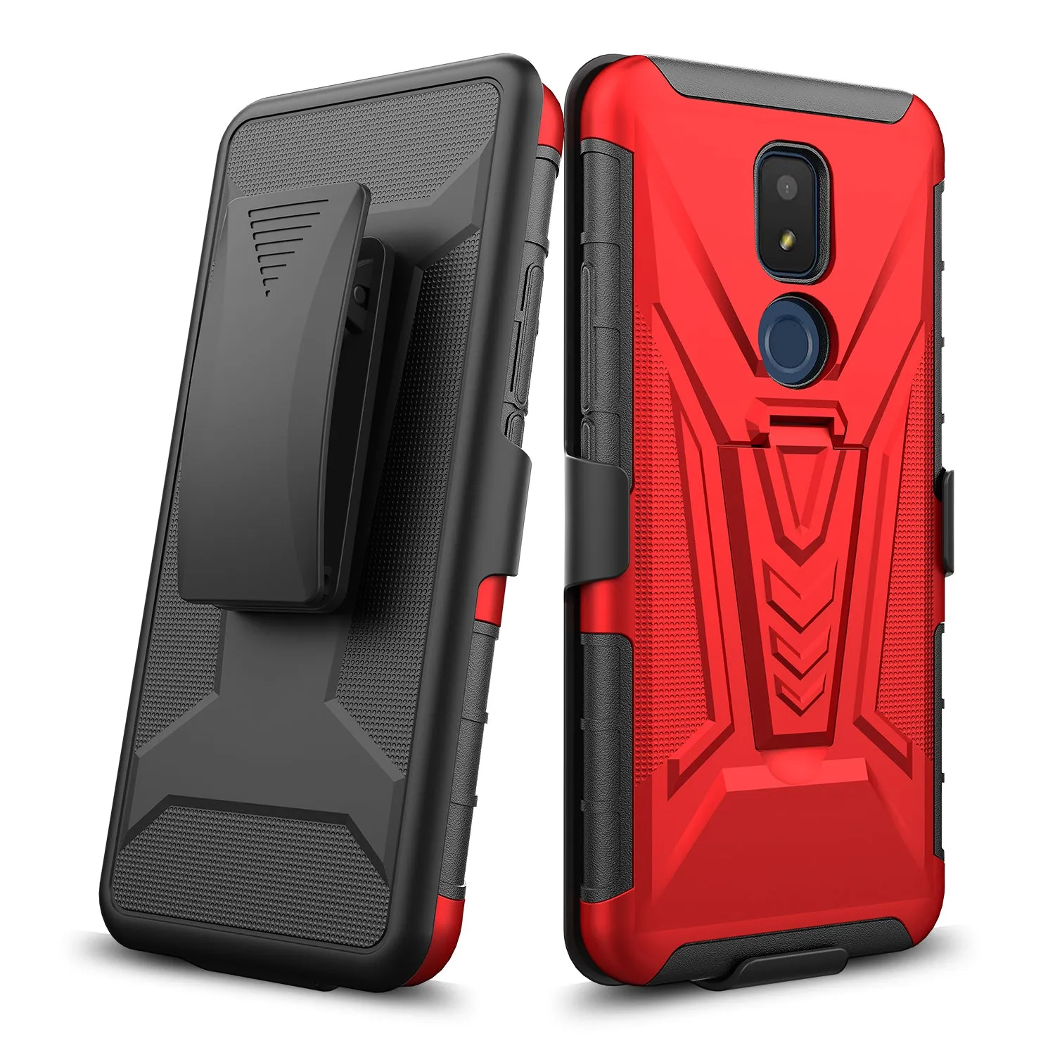 For Cricket Icon 3 (3rd Version) | At&t Motivate 2 (2nd) | Cricket Splendor Case with Tempered Glass Screen Protector Heavy Duty Protective Phone Case,Built-in Kickstand Rugged Shockproof Protective Phone Case - Red