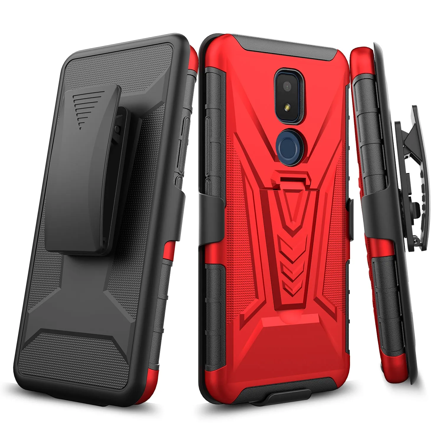 For Cricket Icon 3 (3rd Version) | At&t Motivate 2 (2nd) | Cricket Splendor Case with Tempered Glass Screen Protector Heavy Duty Protective Phone Case,Built-in Kickstand Rugged Shockproof Protective Phone Case - Red