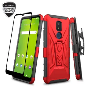 For Cricket Icon 3 (3rd Version) | At&t Motivate 2 (2nd) | Cricket Splendor Case with Tempered Glass Screen Protector Heavy Duty Protective Phone Case,Built-in Kickstand Rugged Shockproof Protective Phone Case - Red