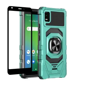 For Cricket Vision Plus Case [Military Grade] Ring Car Mount Kickstand w/[Tempered Glass] Hybrid Hard PC Soft TPU Shockproof Protective Case - Teal