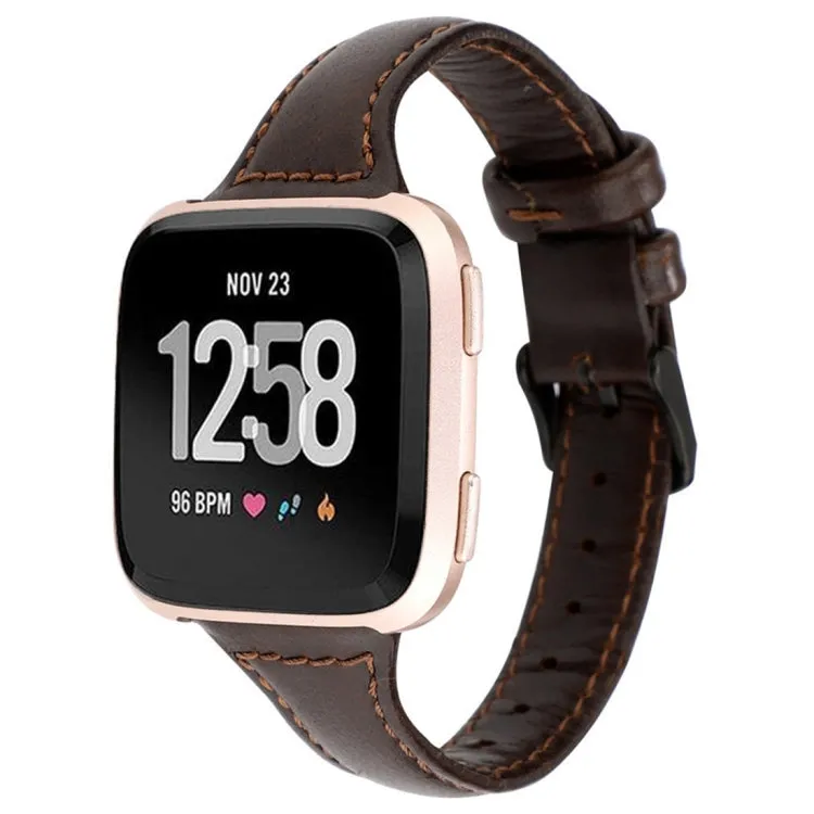 For Fitbit Versa Crazy Horse Texture Genuine Leather  Watch Band(Coffee)