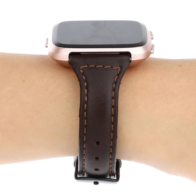 For Fitbit Versa Crazy Horse Texture Genuine Leather  Watch Band(Coffee)