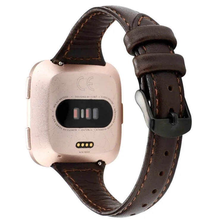 For Fitbit Versa Crazy Horse Texture Genuine Leather  Watch Band(Coffee)