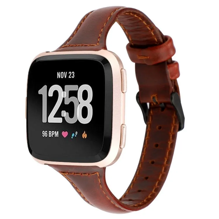 For Fitbit Versa Crazy Horse Texture Genuine Leather Watch Band(Red Brown)