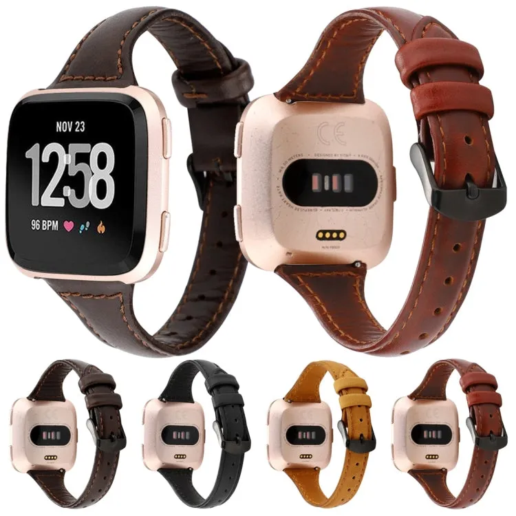 For Fitbit Versa Crazy Horse Texture Genuine Leather Watch Band(Red Brown)