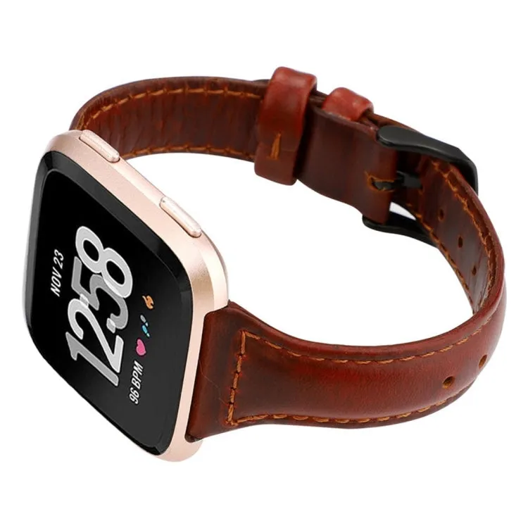 For Fitbit Versa Crazy Horse Texture Genuine Leather Watch Band(Red Brown)