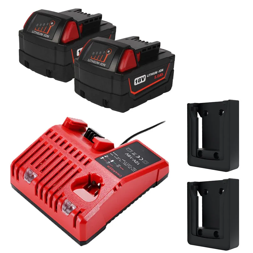 For Milwaukee 18V Battery 5Ah M18 Batteries 2 Pack  Free charger& Holders