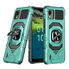 For Nokia C110 Case [Military Grade] Ring Car Mount Kickstand w/[Tempered Glass] Hybrid Hard PC Soft TPU Shockproof Protective Case - Teal