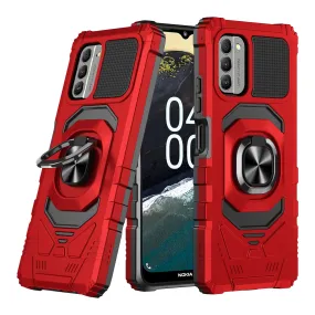 For Nokia C300 Case [Military Grade] Ring Car Mount Kickstand w/[Tempered Glass] Hybrid Hard PC Soft TPU Shockproof Protective Case - Red