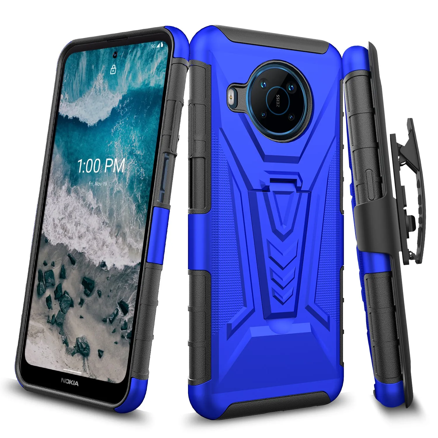 For Nokia X100 Case with Tempered Glass Screen Protector Heavy Duty Protective Phone Case,Built-in Kickstand Rugged Shockproof Protective Phone Case - Blue