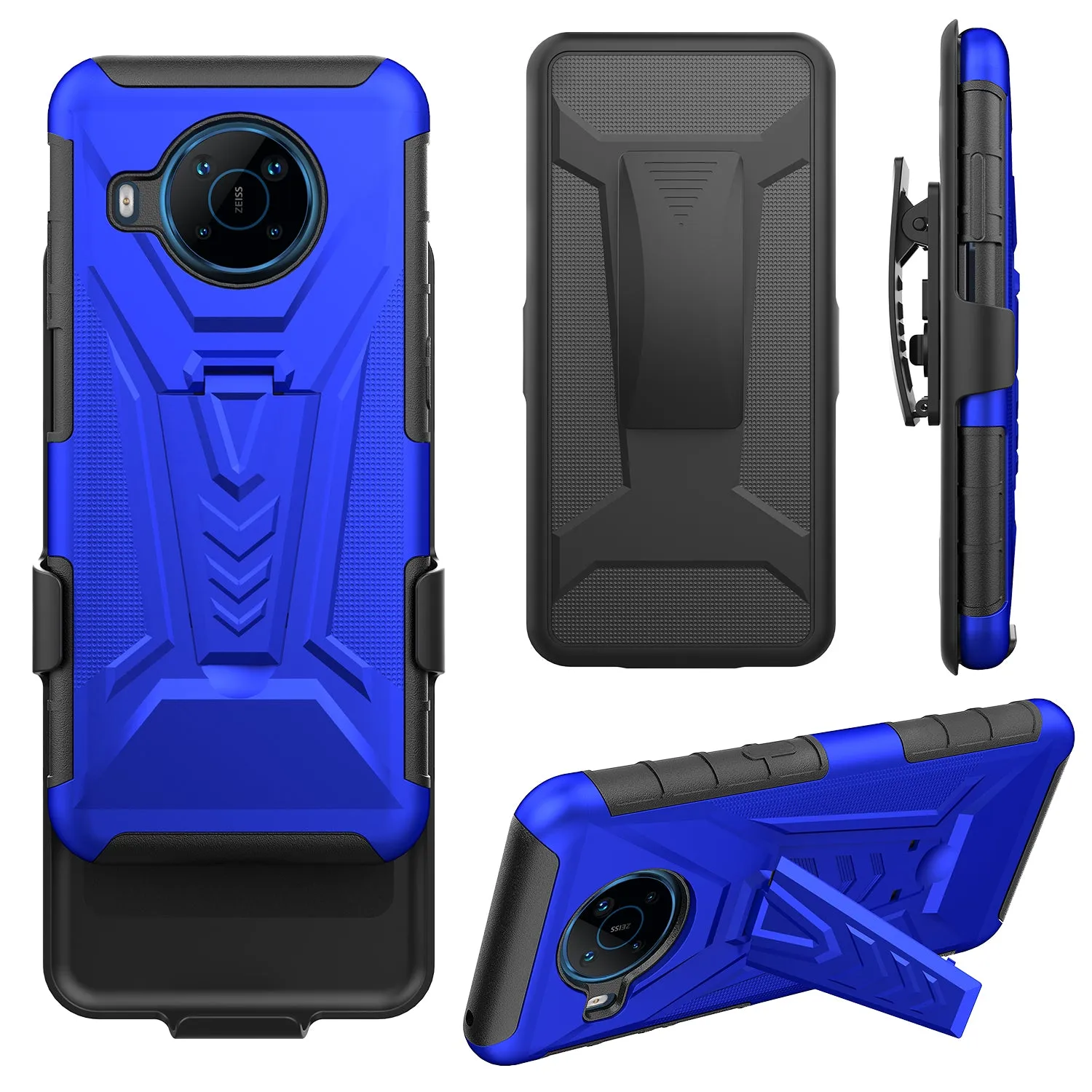 For Nokia X100 Case with Tempered Glass Screen Protector Heavy Duty Protective Phone Case,Built-in Kickstand Rugged Shockproof Protective Phone Case - Blue