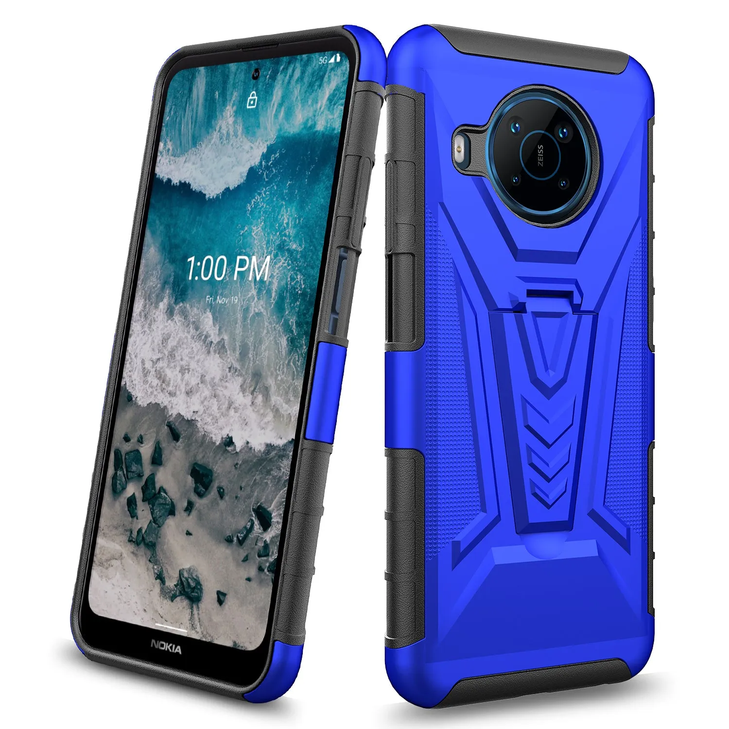 For Nokia X100 Case with Tempered Glass Screen Protector Heavy Duty Protective Phone Case,Built-in Kickstand Rugged Shockproof Protective Phone Case - Blue