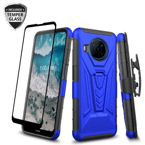 For Nokia X100 Case with Tempered Glass Screen Protector Heavy Duty Protective Phone Case,Built-in Kickstand Rugged Shockproof Protective Phone Case - Blue