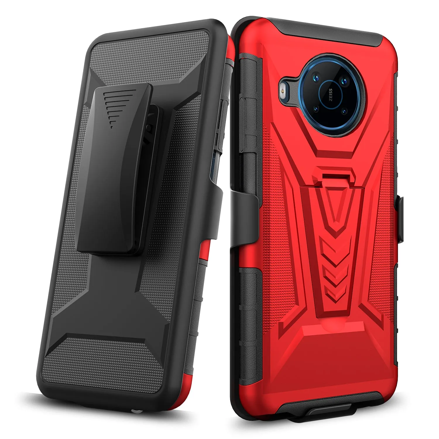 For Nokia X100 Case with Tempered Glass Screen Protector Heavy Duty Protective Phone Case,Built-in Kickstand Rugged Shockproof Protective Phone Case - Red