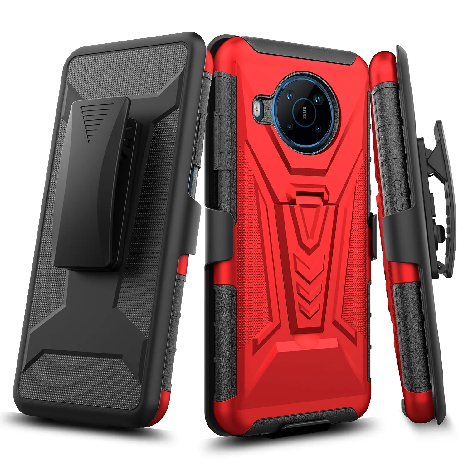 For Nokia X100 Case with Tempered Glass Screen Protector Heavy Duty Protective Phone Case,Built-in Kickstand Rugged Shockproof Protective Phone Case - Red