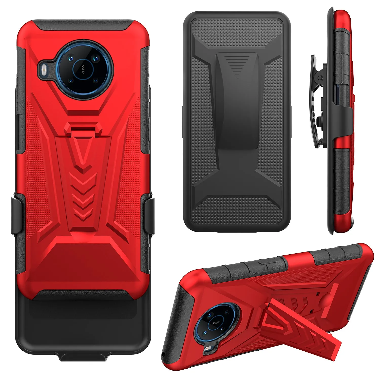 For Nokia X100 Case with Tempered Glass Screen Protector Heavy Duty Protective Phone Case,Built-in Kickstand Rugged Shockproof Protective Phone Case - Red