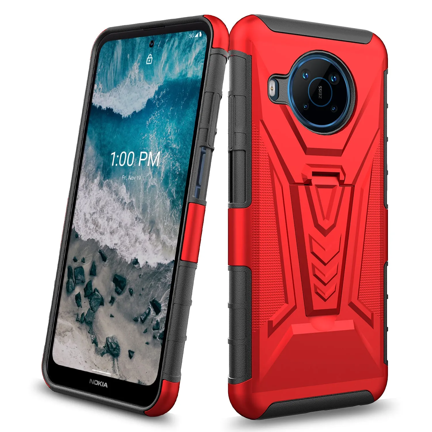 For Nokia X100 Case with Tempered Glass Screen Protector Heavy Duty Protective Phone Case,Built-in Kickstand Rugged Shockproof Protective Phone Case - Red