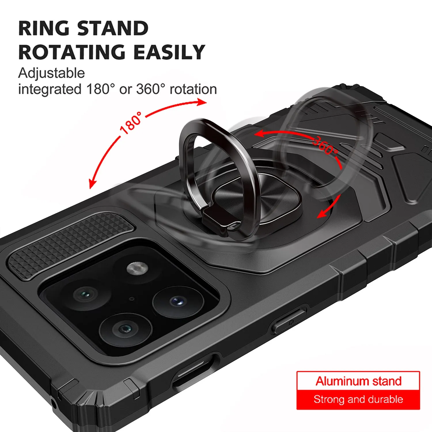 For OnePlus 10 Pro Case [Military Grade] Ring Car Mount Kickstand w/[Tempered Glass] Hybrid Hard PC Soft TPU Shockproof Protective Case - Black